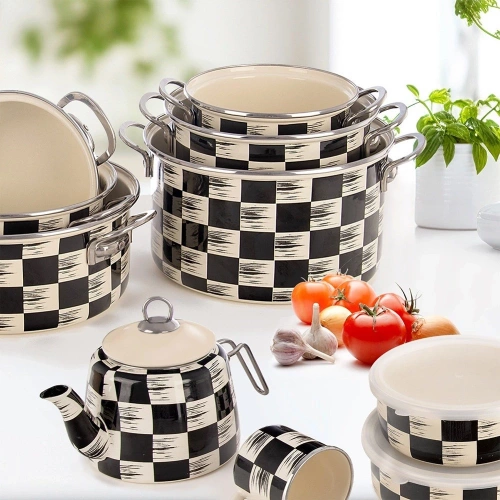 Garnek emaliowany SZACHOWNICA 18 cm, 2 l