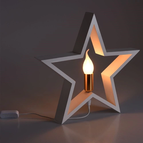 Lampka stołowa drewniana biała gwiazda 34,5 cm