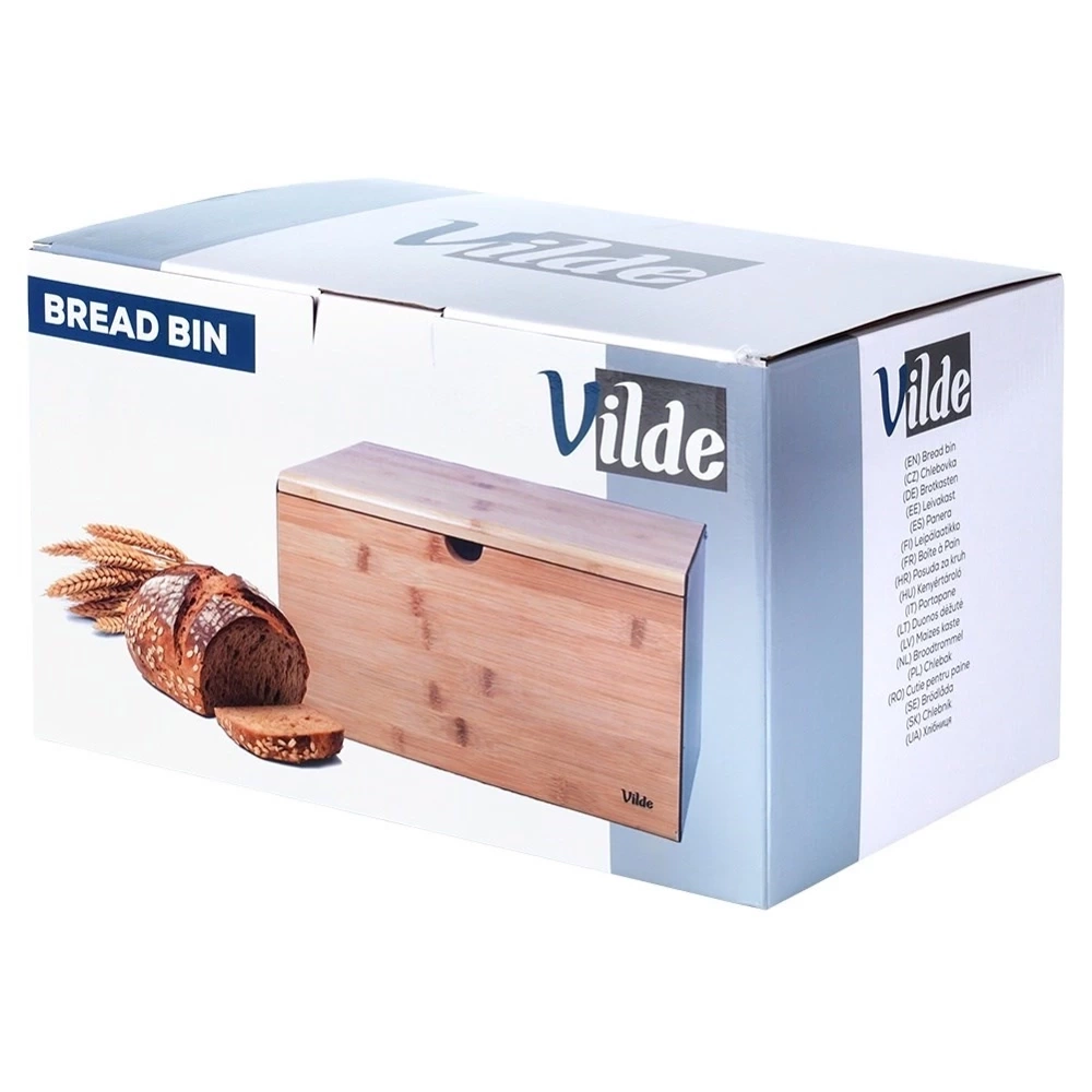 Chlebak bambusowy metalowy czarny podwójna pokrywa 35,5x22x20,5 cm