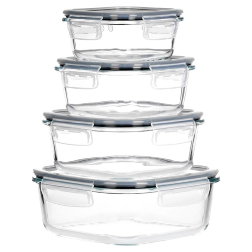 Pojemniki na żywność szklane z pokrywką i uszczelką kwadratowe 4 szt.