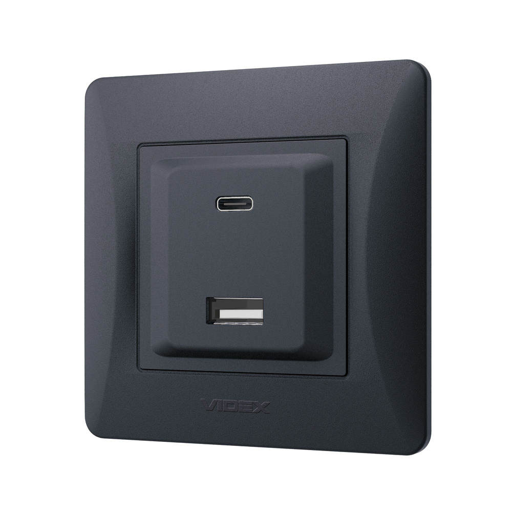 Gniazdo USB-A + USB-C PD20W czarno-grafitowe VIDEX BINERA