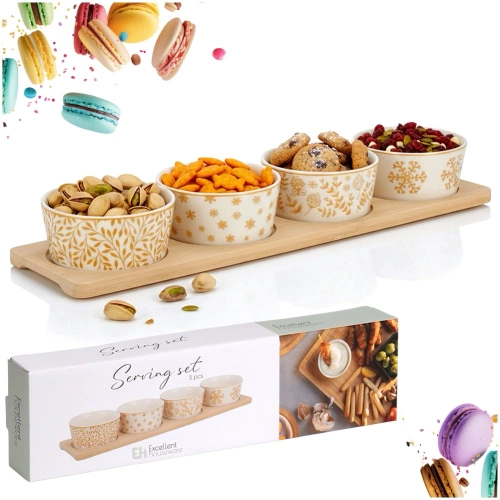 Miseczki na przekąski porcelanowe na tacy 5 el.