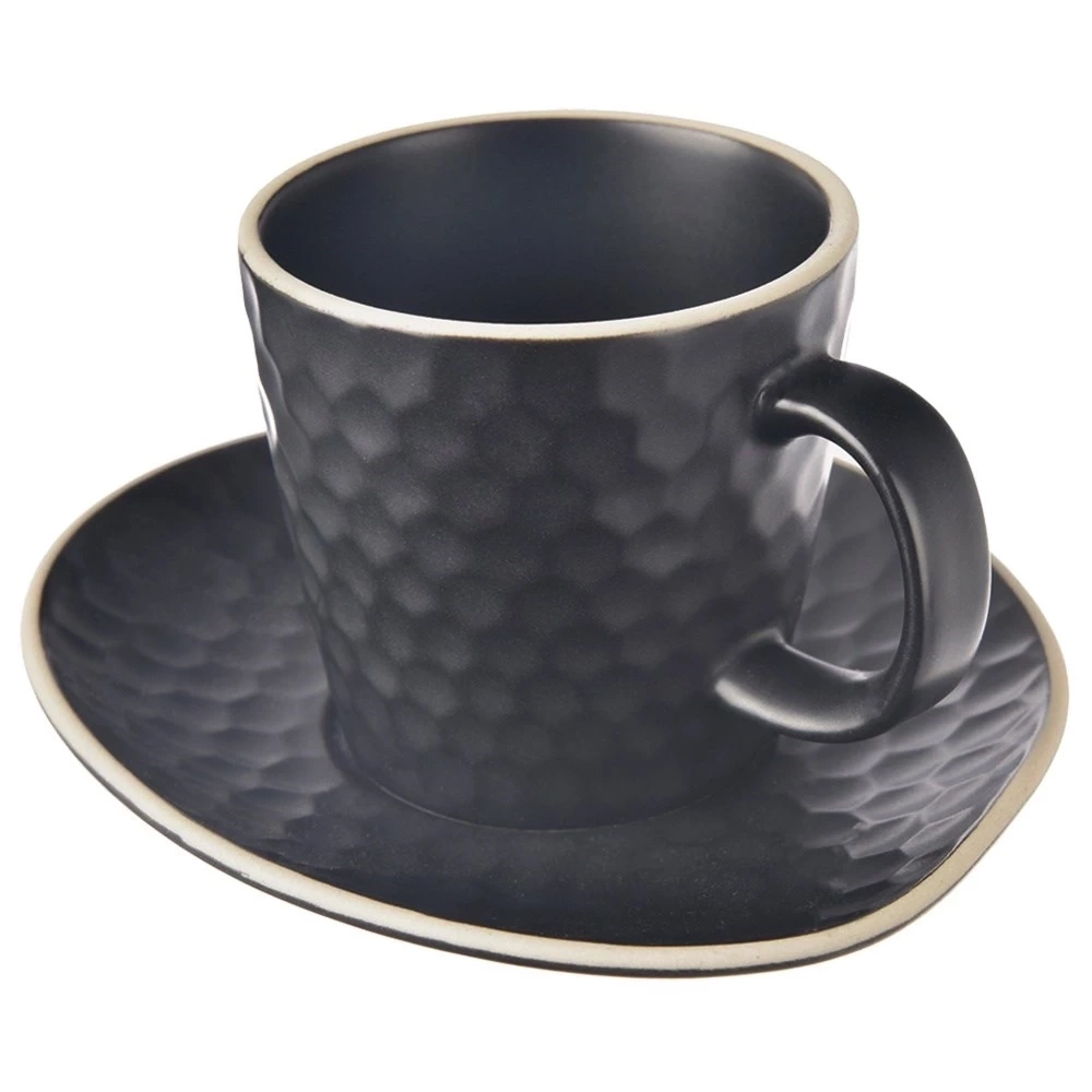 Filiżanka ze spodkiem ceramiczna czarna TEA TIME 235 ml