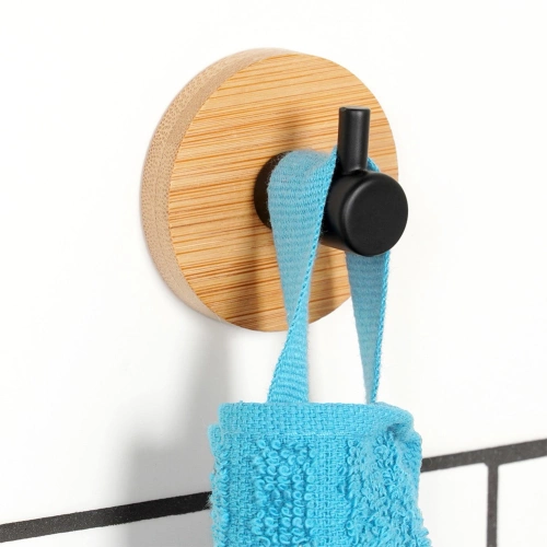 Haczyk wieszak samoprzylepny bambusowy metalowy czarny 5x3,5 cm