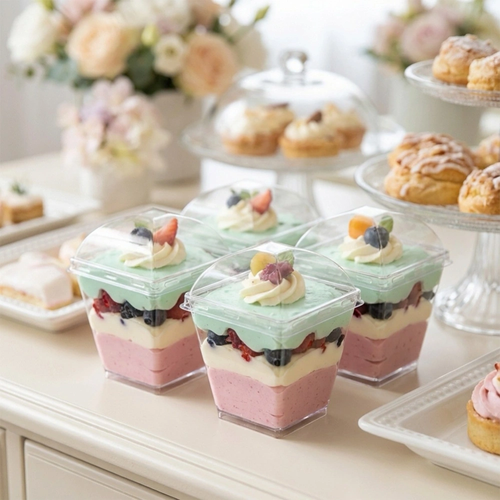 Pucharki na desery, przekąski z pokrywkami 180 ml 6 szt.