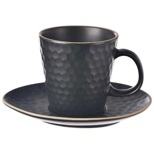 Filiżanka ze spodkiem ceramiczna czarna TEA TIME 235 ml
