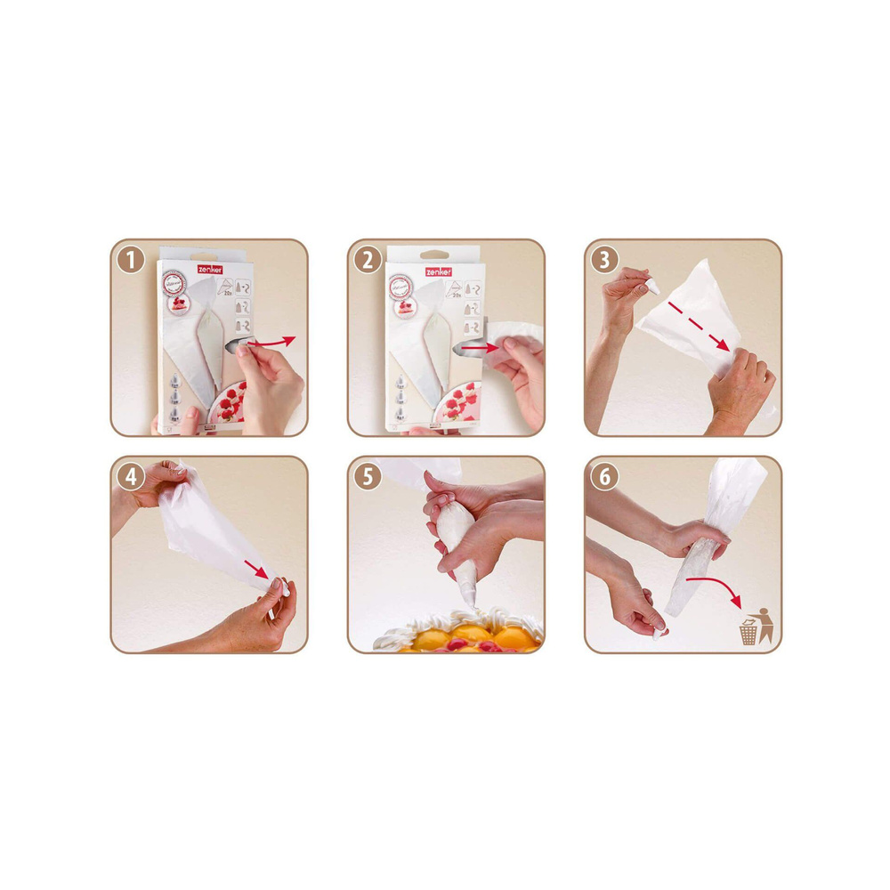 Worek cukierniczy z 3 końcówkami, 4 częściowy Zenker