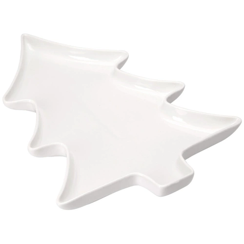 Talerz do serwowania porcelanowy biały choinka 35x26x3 cm