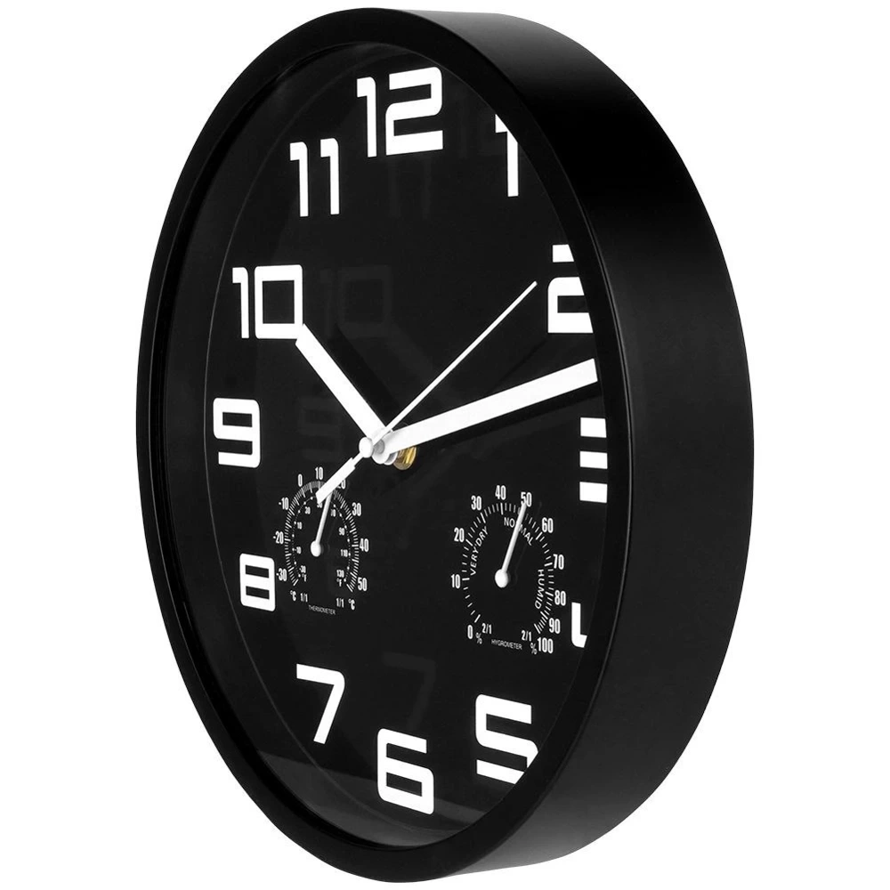 Zegar ścienny czarny z termometrem higrometrem 25 cm