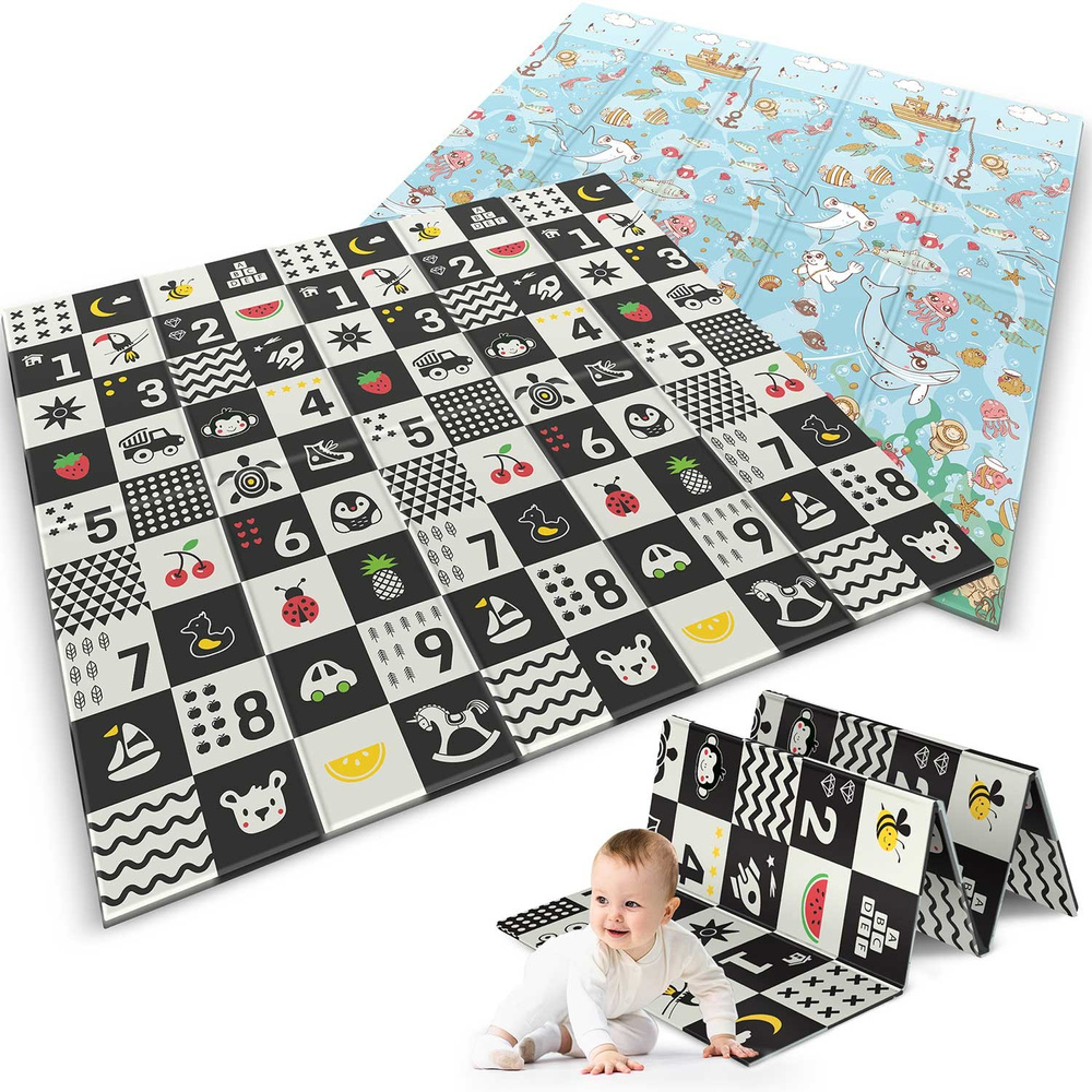 Mata piankowa edukacyjna składana 200 x 180 x 1 cm  ocean-liczby