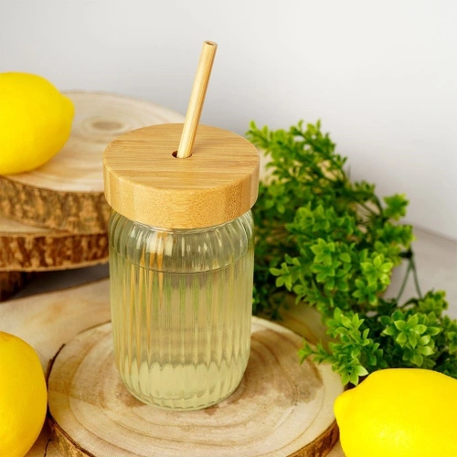 Słoik do napojów szklany z zakrętką i słomką 500 ml