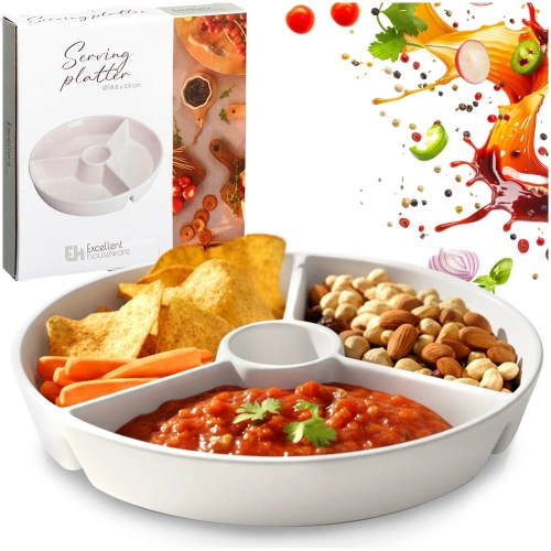 Talerz na przekąski porcelanowy biały dzielony 19 cm