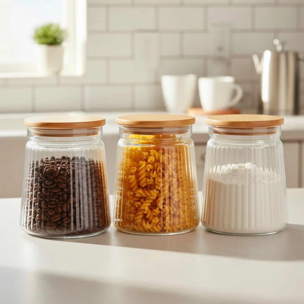 Pojemnik na produkty sypkie szklany z pokrywką i uszczelką 700 ml