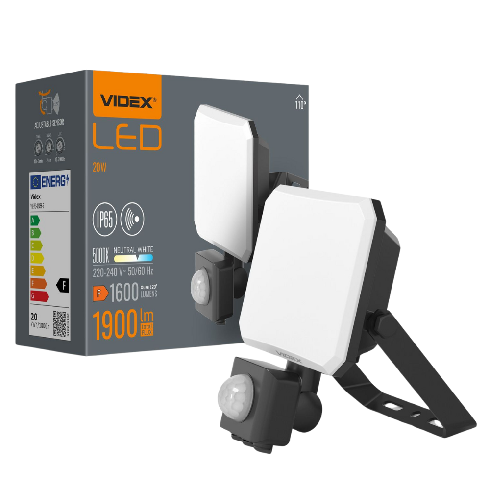 Naświetlacz Videx LED 20W 1900lm neutralna biel 5000K czujnik ruchu IP65