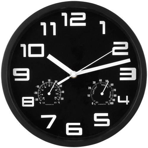 Zegar ścienny czarny z termometrem higrometrem 25 cm