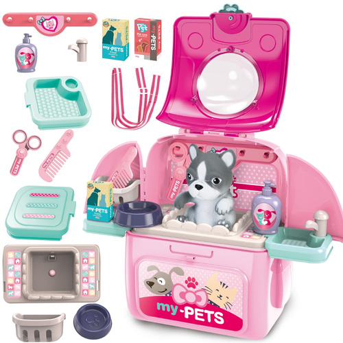 Salon piękności dla pupila, plecak z pieskiem