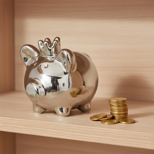 Skarbonka ceramiczna srebrna lustrzana 9,5x7x8,5 cm