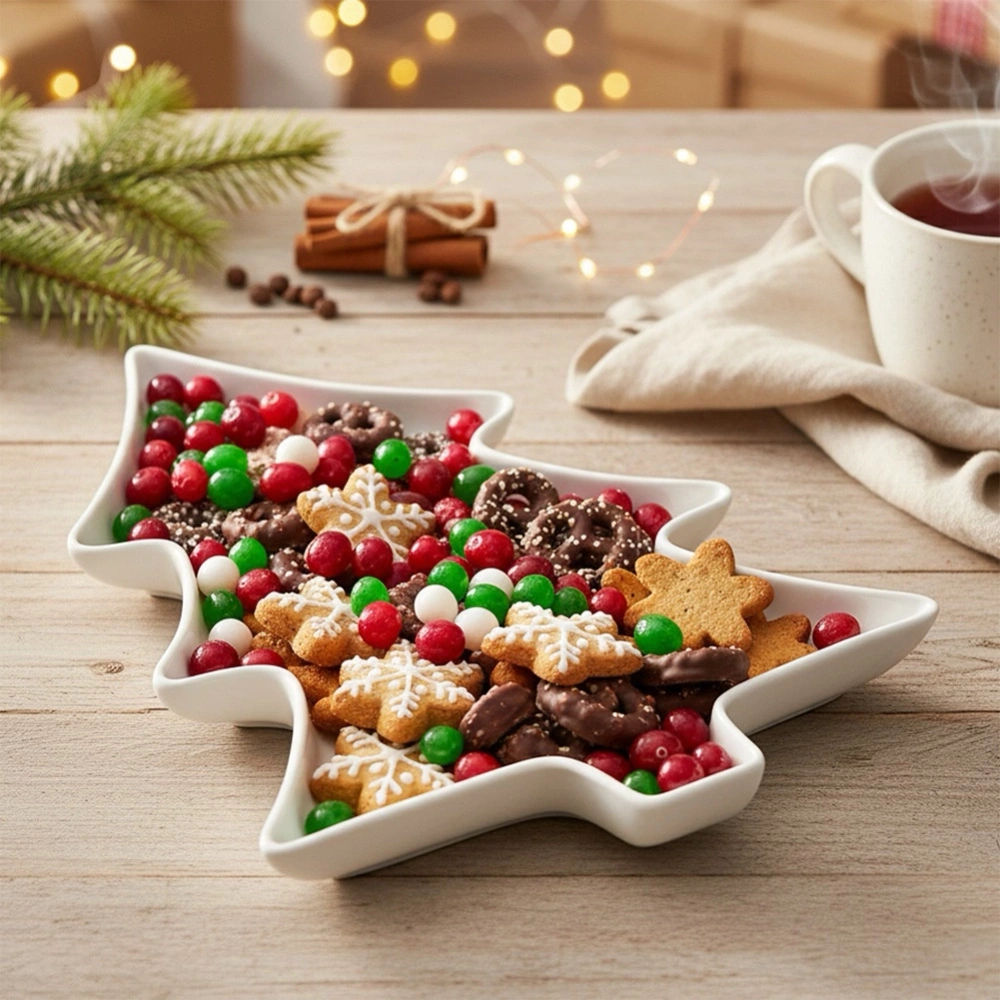 Talerz do serwowania porcelanowy biały choinka 35x26x3 cm