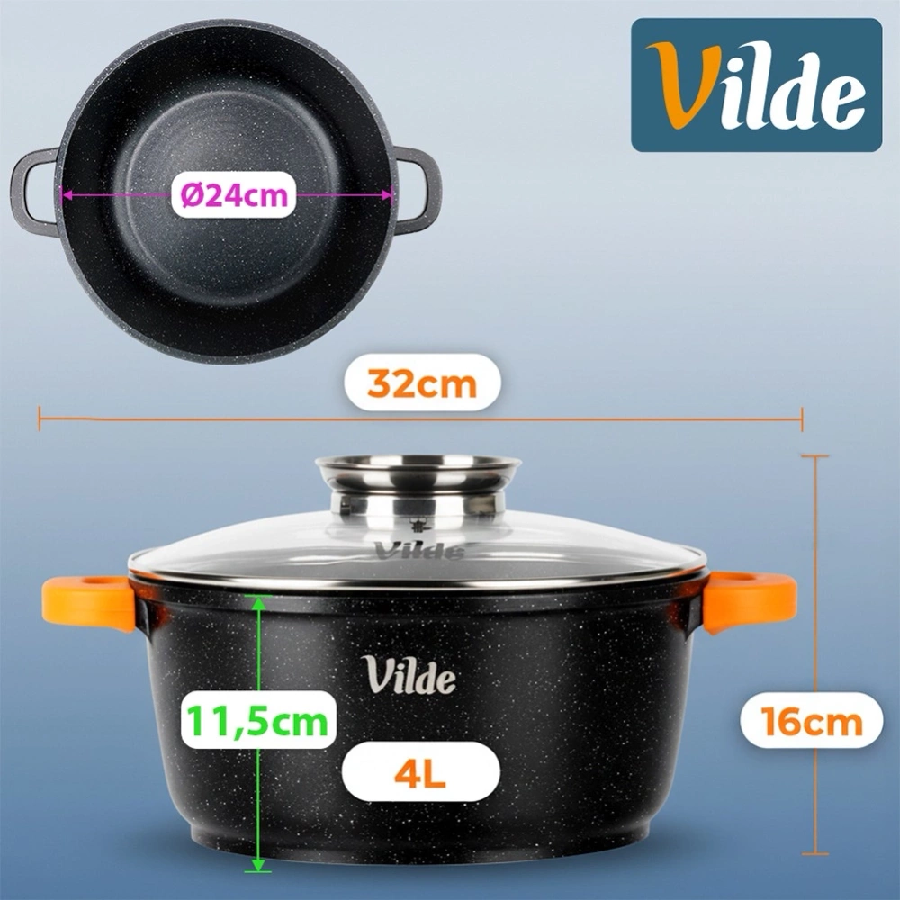 Garnek granitowy ze szklaną pokrywką TERRUNA AROMA 24 cm, 4 l