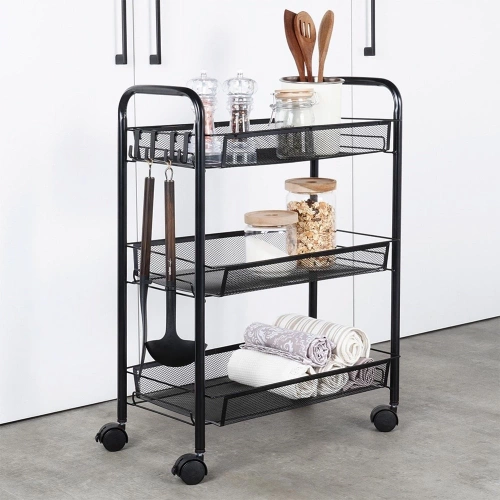 Wózek do przechowywania metalowy czarny 3-poziomowy