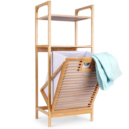 Regał łazienkowy z koszem na pranie bambusowy 39,5x30x49 cm