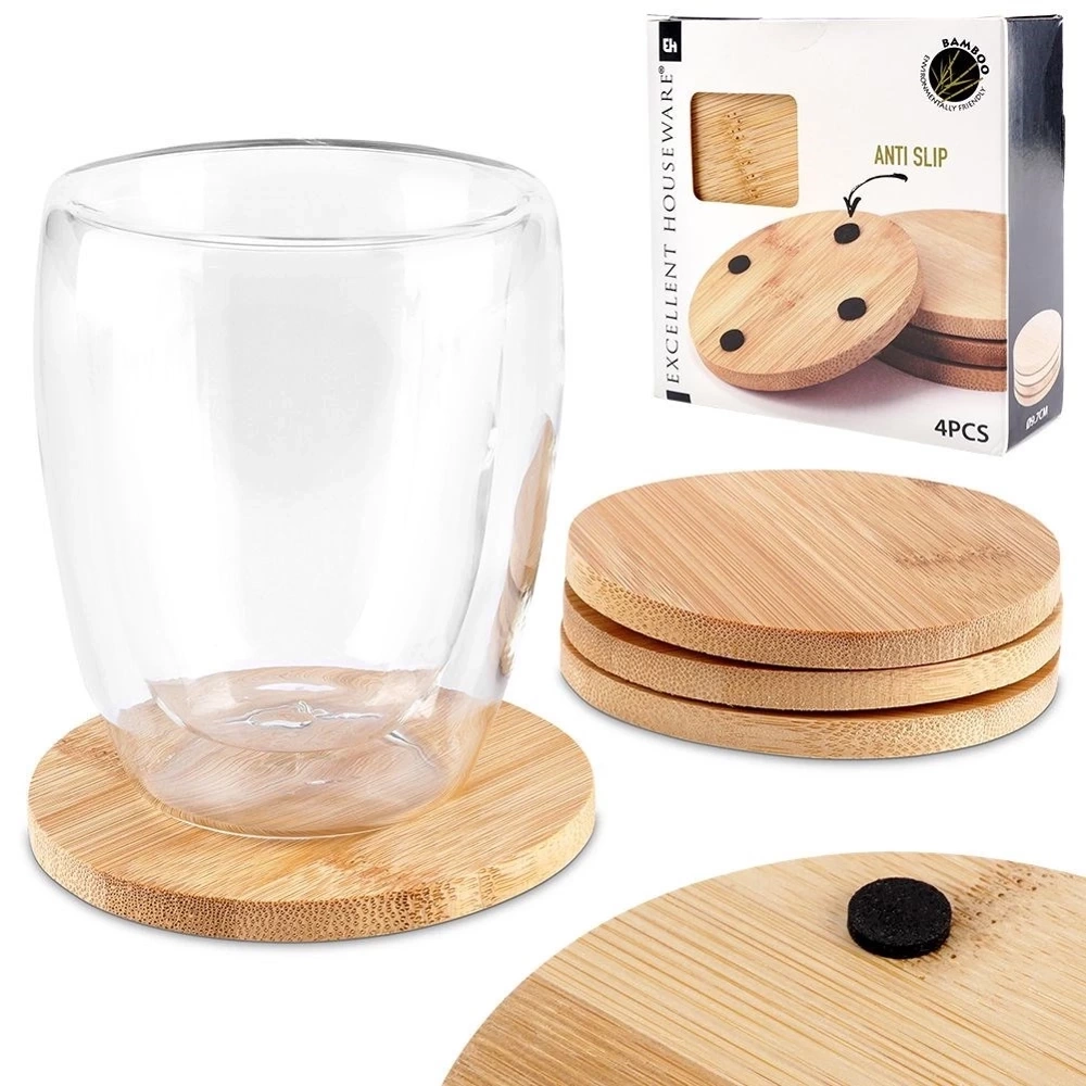 Podstawki pod kubek bambusowe 9,7 cm 4 szt.