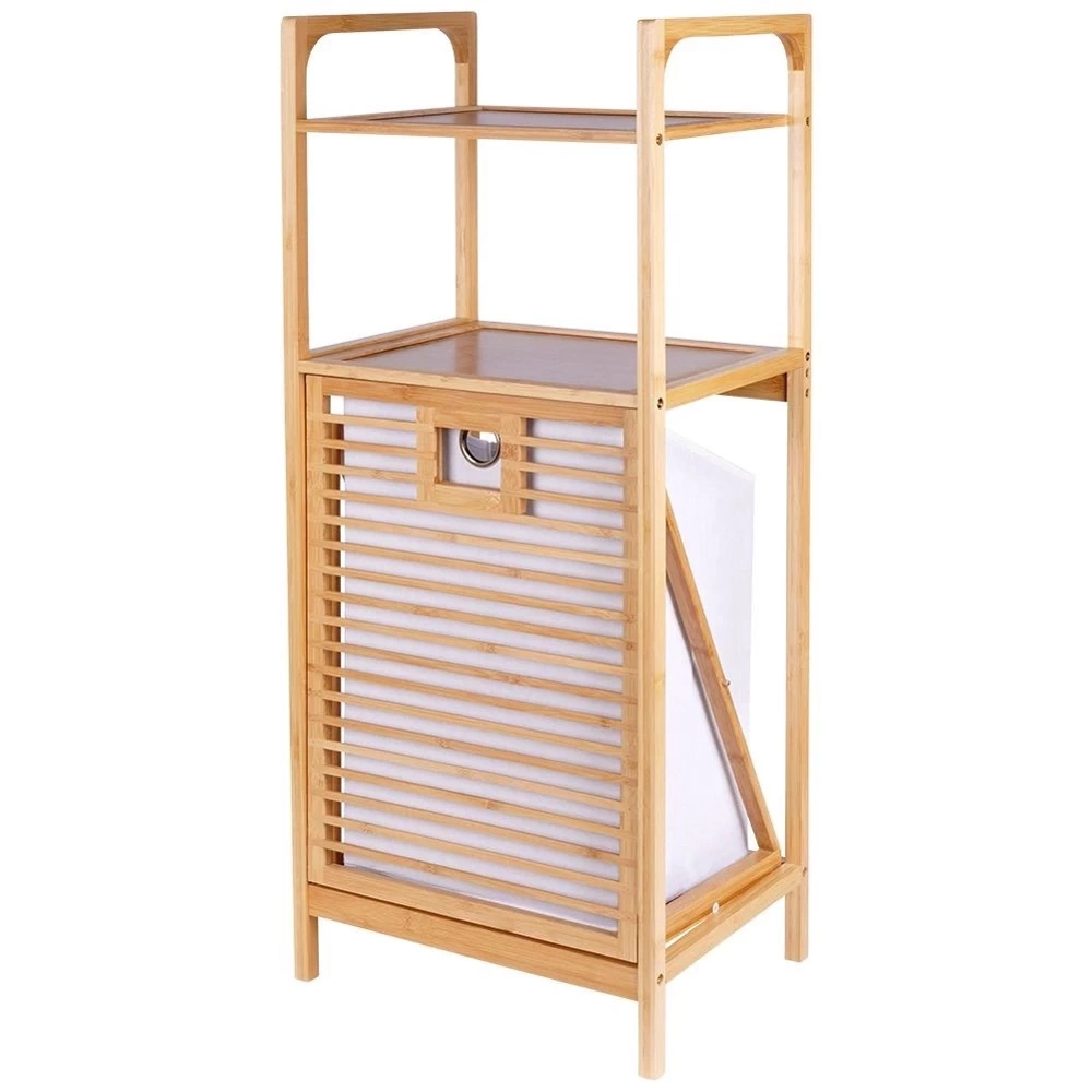 Regał łazienkowy z koszem na pranie bambusowy 39,5x30x49 cm