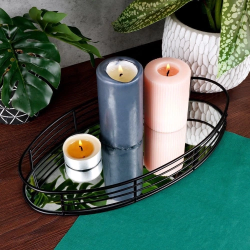 Taca lustrzana na świece czarna 35x18 cm