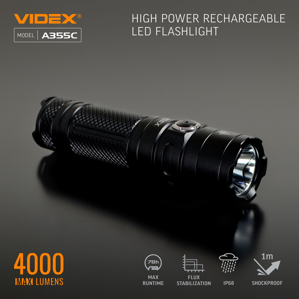 Latarka Videx LED 4000lm IP68 neutralna biel 5000k 5 trybów zasięg 185m