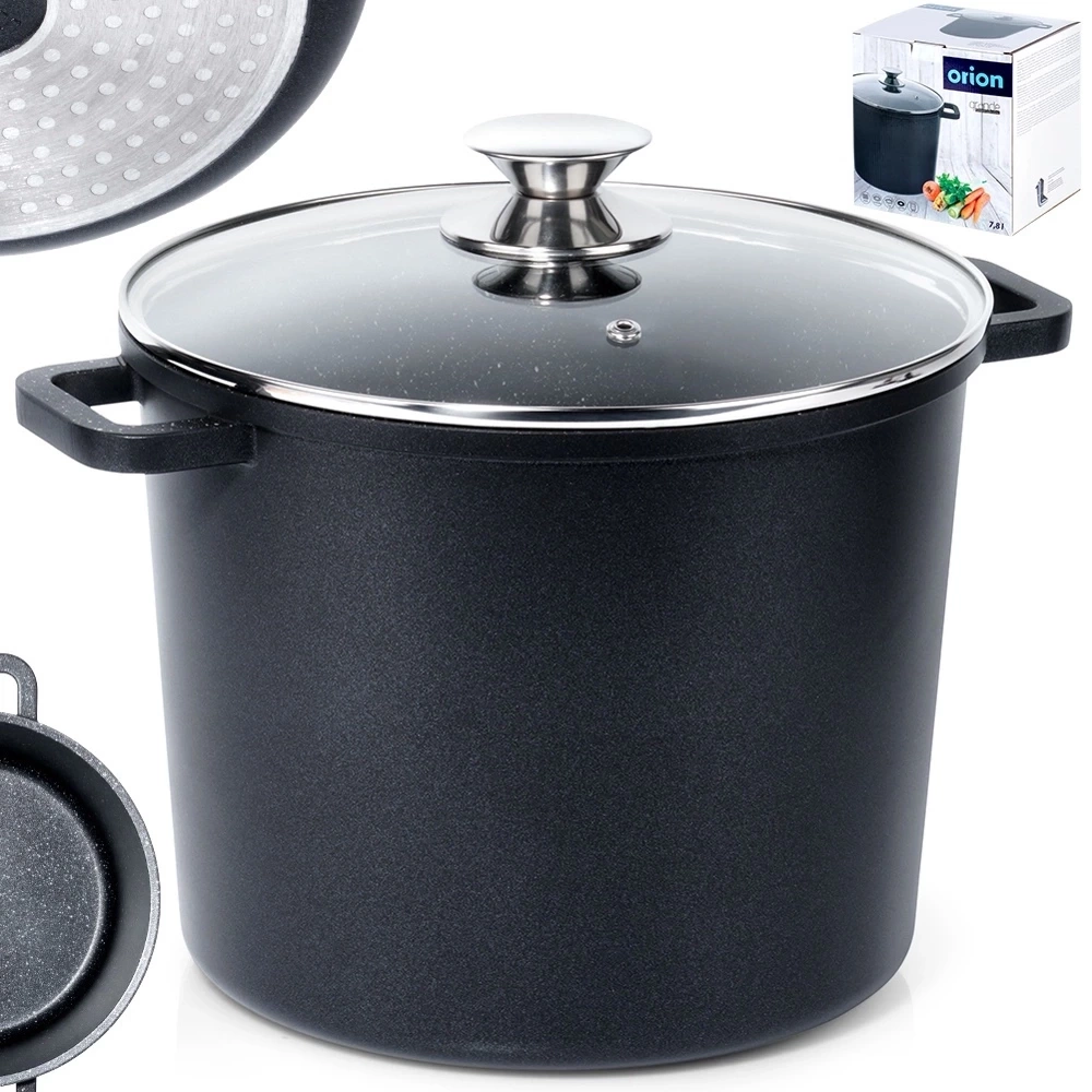 Garnek granitowy ze szklaną pokrywką wysoki GRANDE 7,6 l