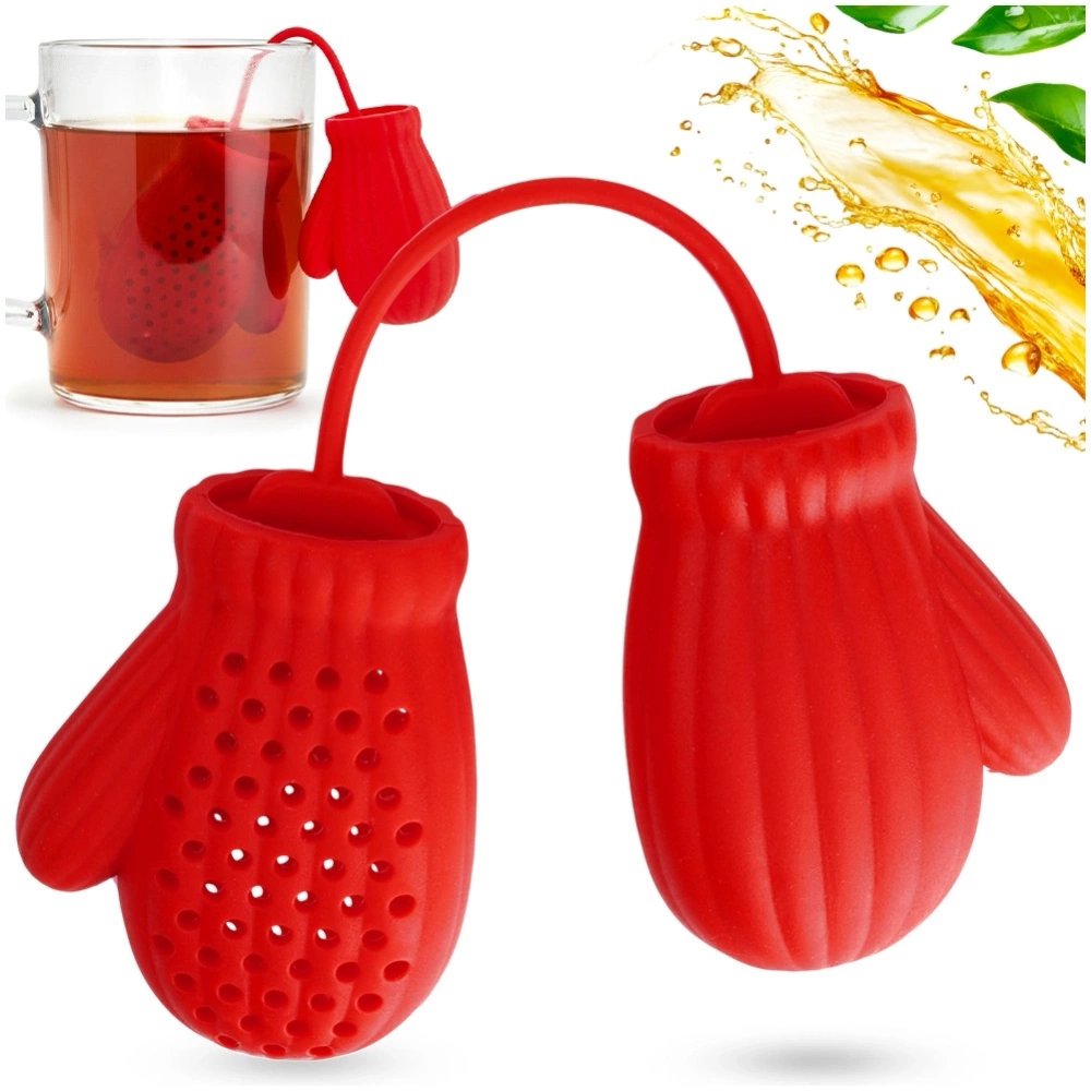 Zaparzacz do herbaty silikonowy czerwony rękawiczki