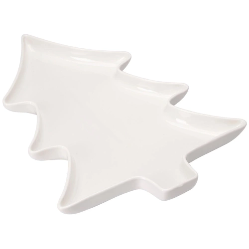 Talerz do serwowania porcelanowy biały choinka 35x26x3 cm