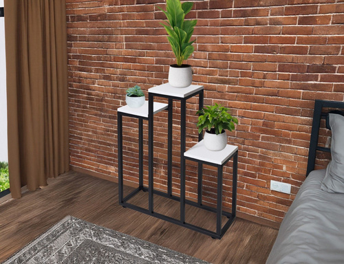 Kwietnik stojący metalowy piętrowy stojak na 3 kwiaty regał półki biały