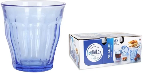 Niskie szklanki 250 ml zestaw 6 szt. niebieskie szkło hartowane Duralex