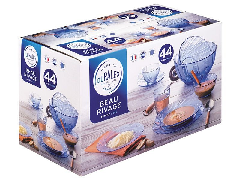 ESTAW SERWIS OBIADOWO-KAWOWY 44 ELEMENTY TRWAŁE SZKŁO HARTOWANE DURALEX 