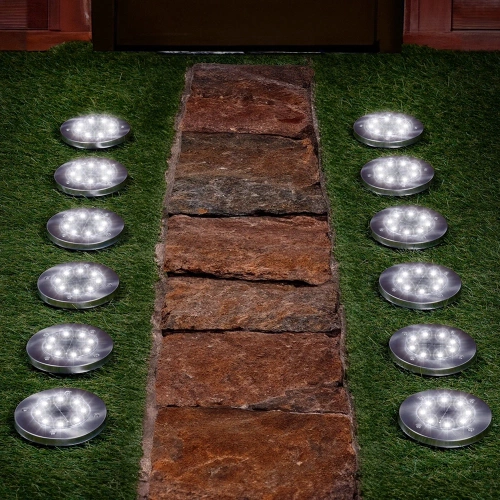 Lampki ogrodowe solarne LED stalowe wbijane 11,5 cm 12 szt.