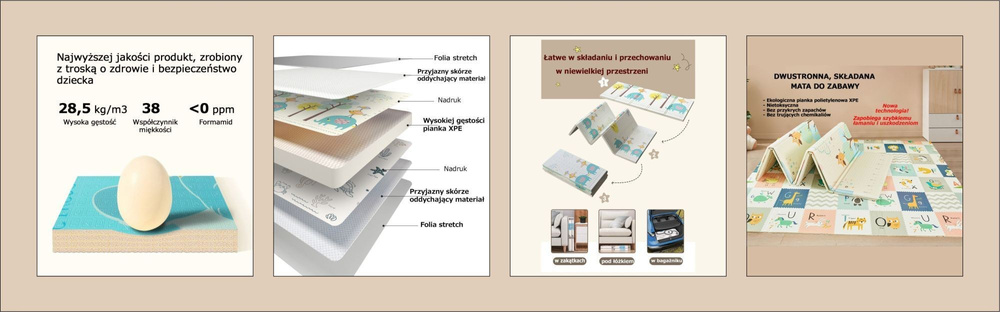 Dwustronna składana kolorowa edukacyjna piankowa mata dziecięca 180x200 cm - zwierzątka