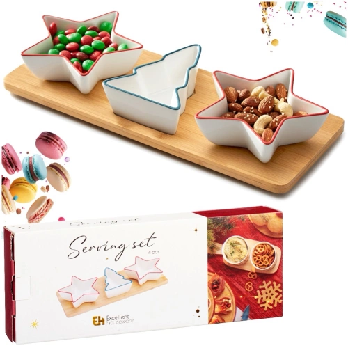 Miseczki na przekąski porcelanowe na tacy 4 el.