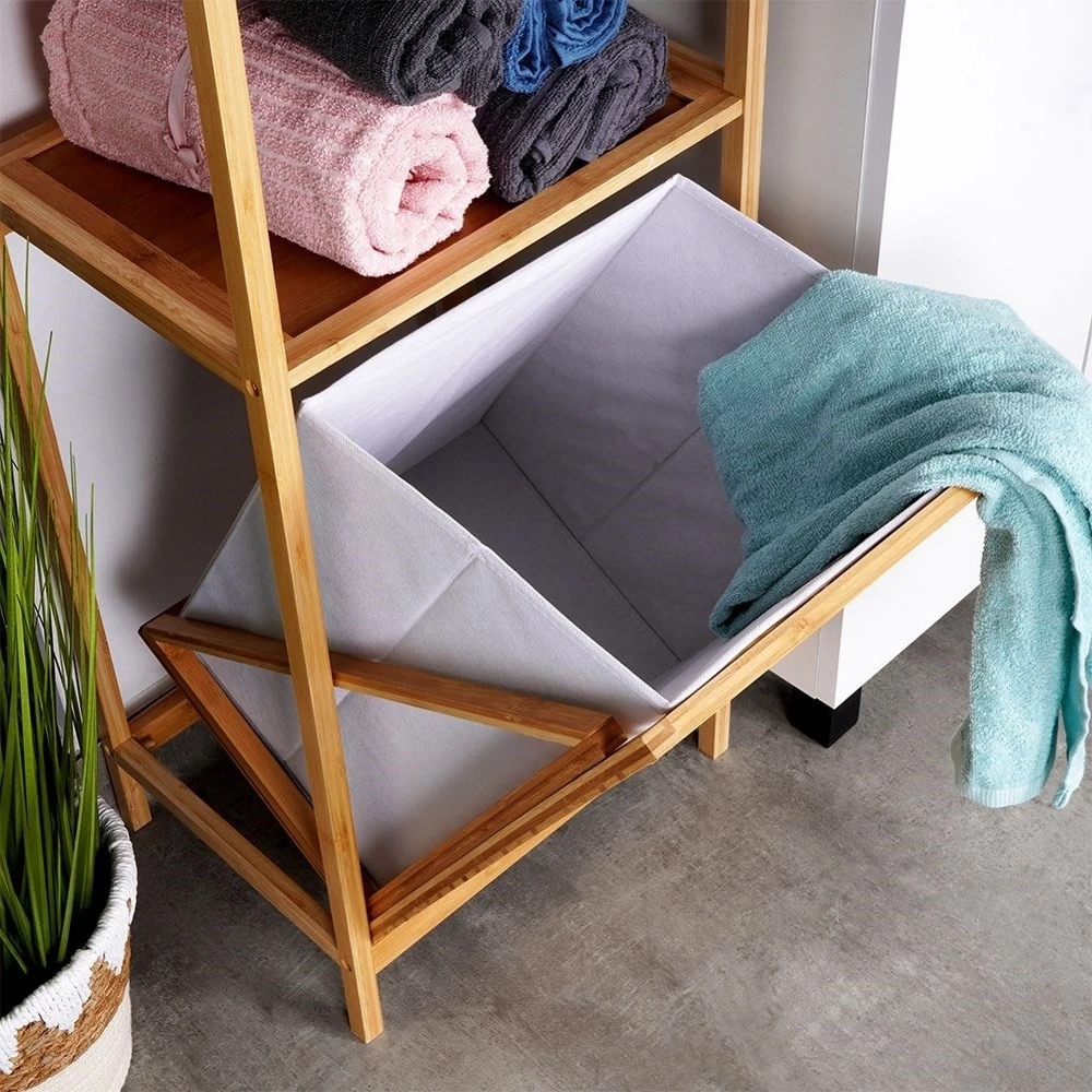 Regał łazienkowy z koszem na pranie bambusowy 39,5x30x49 cm