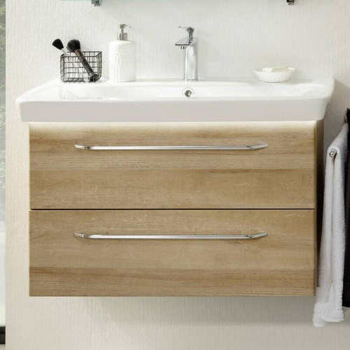 Szafka 80 cm sękaty dąb z umywalką ceramiczną Milano Fackelmann
