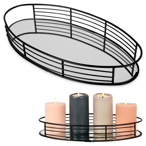 Taca lustrzana na świece czarna 35x18 cm