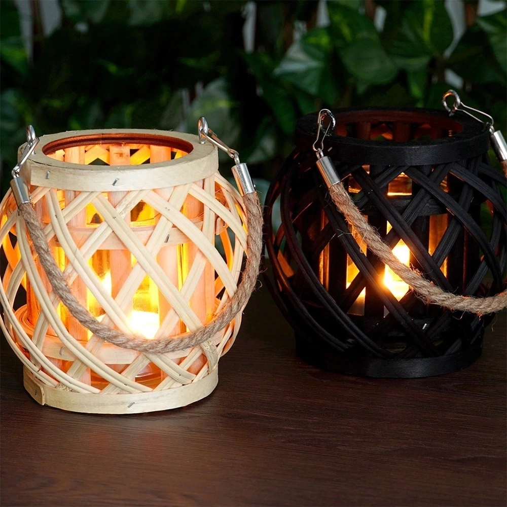 Lampion na świeczkę bambusowy czarny 14,5x14 cm