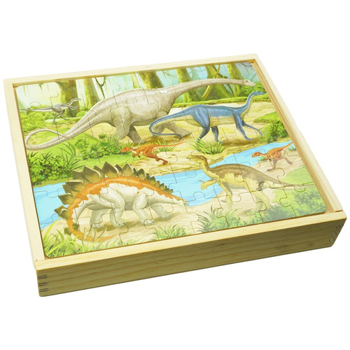Drewniane puzzle Dinozaury kolorowa układanka 4W1 
