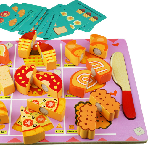 Drewniana układanka puzzle do krojenia na rzep tablica pizza jajko 