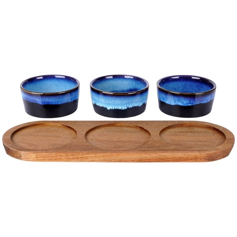Miseczki na przekąski ceramiczne na tacy 29,5 cm 3 szt.