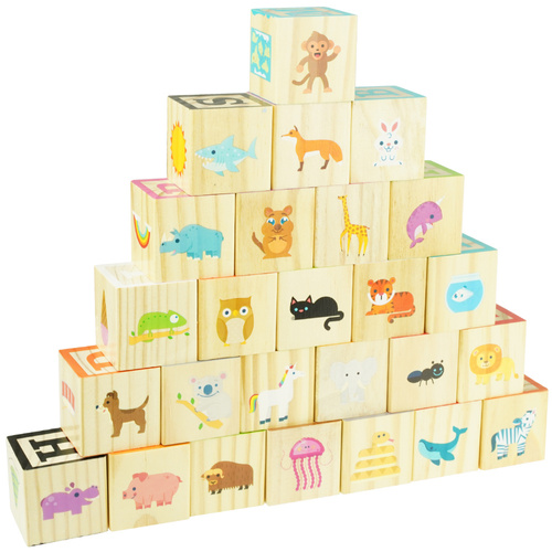 Duże drewniane klocki kostki 26 sztuk edukacyjne nauka liczenia alfabet