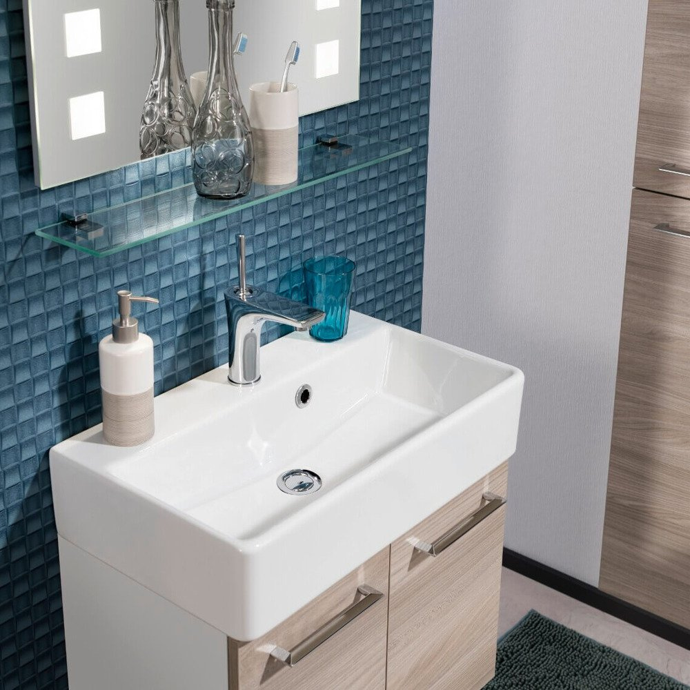 Dwudrzwiowa szafka z umywalką ceramiczną biały + szary dąb Lima Fackelmann