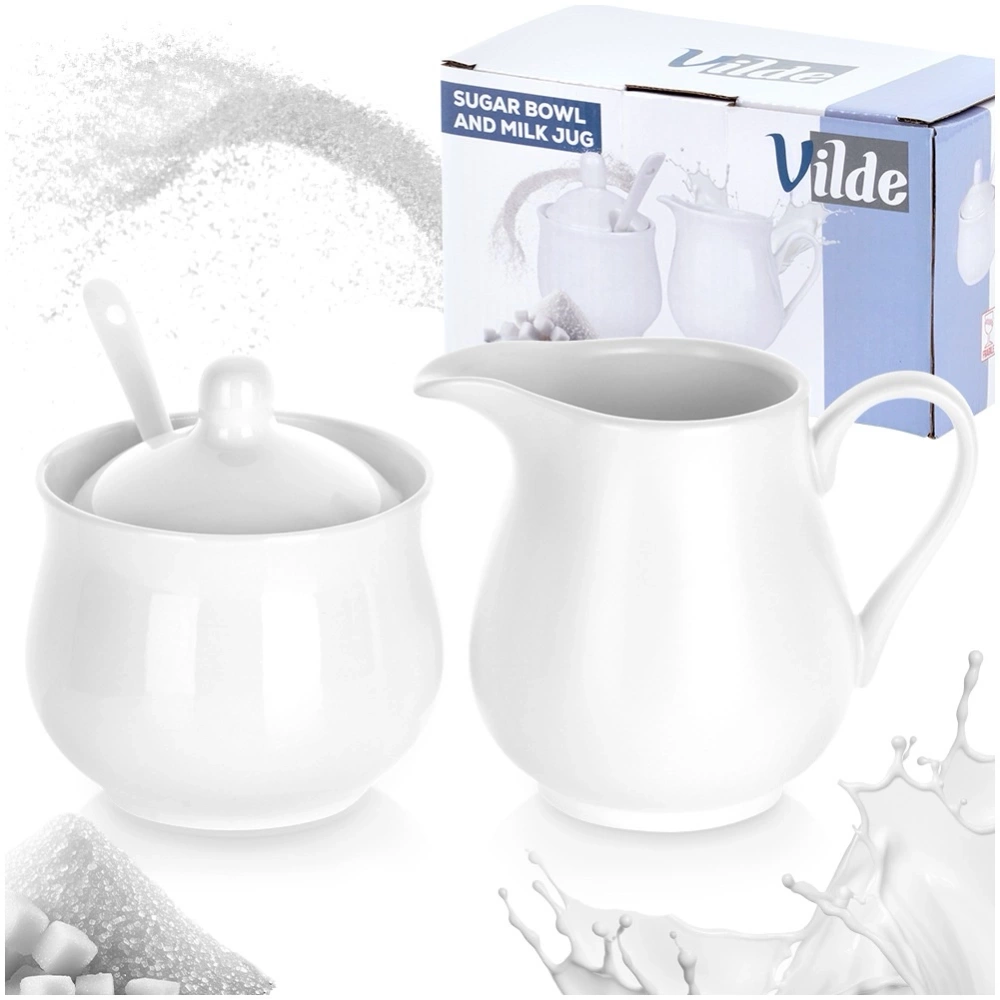 Cukierniczka i mlecznik porcelanowe białe 3 el.