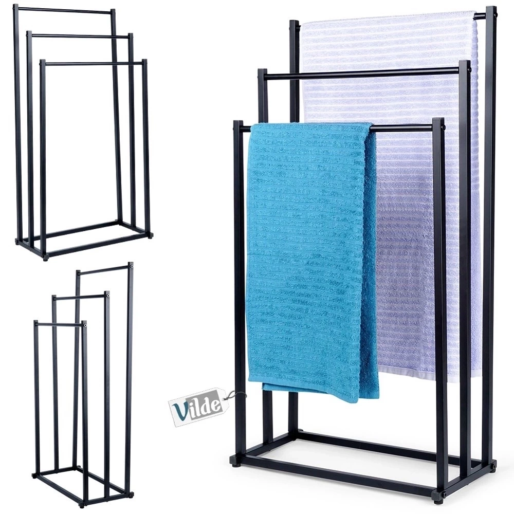 Wieszak na ręczniki stojący metalowy czarny