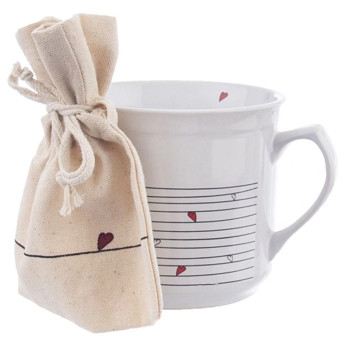 Kubek z woreczkiem ceramiczny biały SERCE 650 ml
